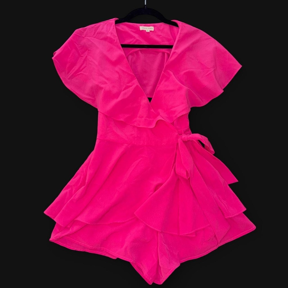 Main Strip Hot Pink Ruffle Wrap Romper Size S Open Back Party